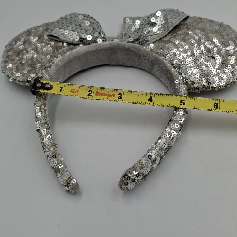 Lot of 2 Disney Parks Minnie Mouse Sequin Ear Headbands Red Polka Dot & Silver